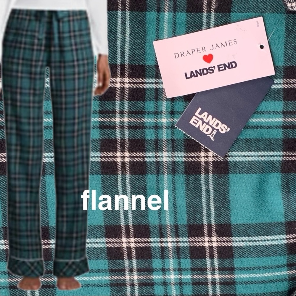 🔥LANDSEND X DRAPER JAMES Wms ALL COTTON Flannel PJ Pants Elastic Waist